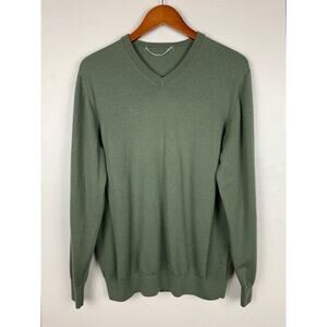 Icebreaker Sweater Pullover Green Wool V-Neck Long Sleeve Men's L - Flaw